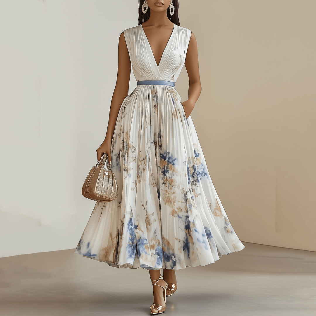 Floral Ceremony Dress Blue White Plisse Elegance Chic - Nalani - UK Fashion Clothing and Decor