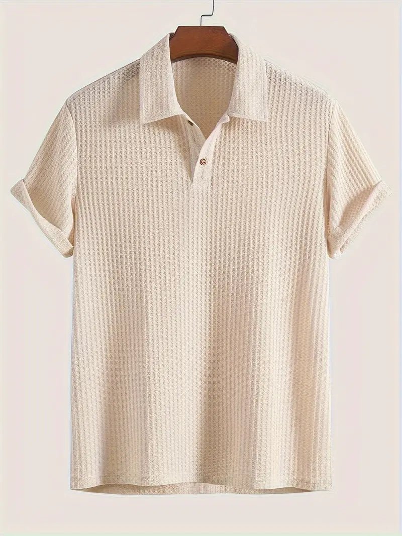Waffle Knit Polo Shirt For Men Short Sleeve Two Button Placket - Nalani - UK Fashion Clothing and Decor