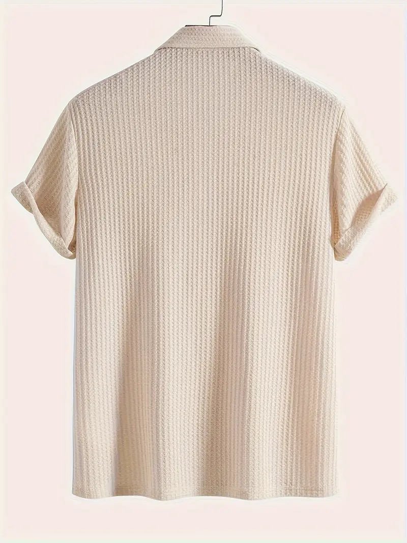 Waffle Knit Polo Shirt For Men Short Sleeve Two Button Placket - Nalani - UK Fashion Clothing and Decor