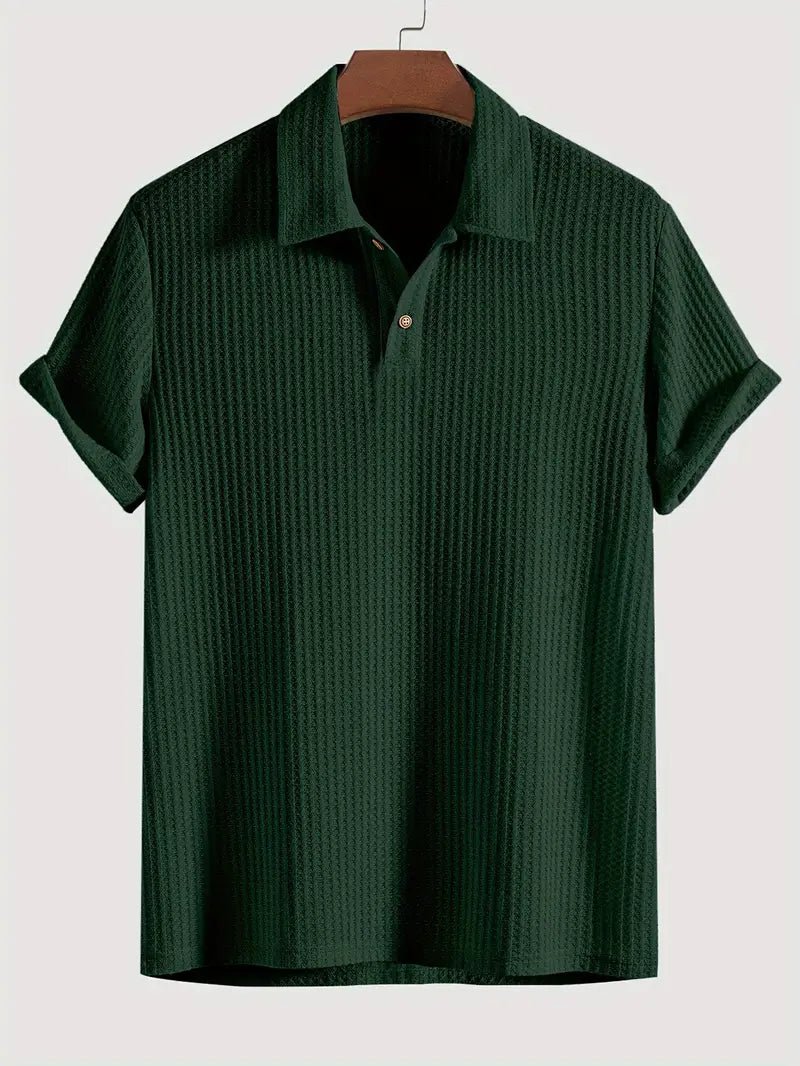 Waffle Knit Polo Shirt For Men Short Sleeve Two Button Placket - Nalani - UK Fashion Clothing and Decor
